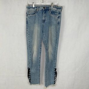 BlankNYC High Rise Tapered Denim Jeans Laced Hem Size 28